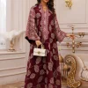 abaya musulmane de dubaï pour femmes, tissu rouge islamique élégant avec broderie dorée complexe pour moyen orient, arabie saoudite, qatar, nouvelle collection