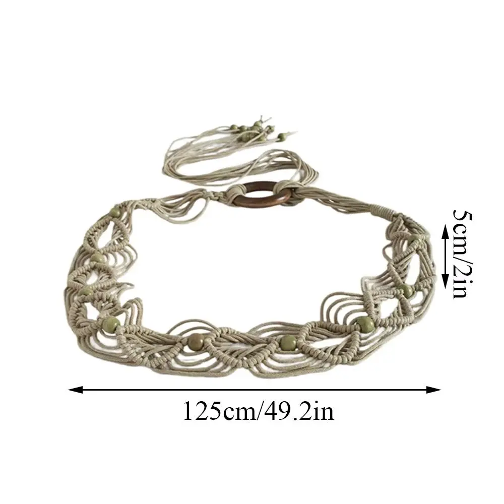 Corde de cire pour femme, corde de taille, Style bohème, ceinture à nœud tissé avec glands, décors de perles en bois, chaîne de taille de Style ethnique, vacances