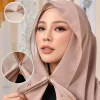 Hijab Musulman Instantané en Mousseline de Soie avec Structure Magnétique, Écharpe de Qualité Supérieure, Châle Islamique, Bandeau de Sauna à la Mode pour Femme