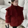 beige/rouge bébé filles manteaux d'hiver coton rembourré épais chaud vestes mode enfants princesse vêtements pardessus casaco