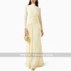 robe de soirée arabe modeste, personnalisée, col haut, manches longues, plissée, froncée, traîne de balayage, robe de bal arabe saoudienne pour femmes