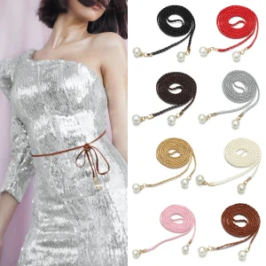 Ceintures fines en cuir et chanvre pour femmes, corde à nouer, élégante, perlée, Style bohémien, vêtements de Collocation, été