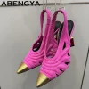 Mode étrange talons hauts sandales femmes métal bout pointu daim Slingbacks pompes été Sexy fête mariage mariées chaussures femme