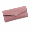 femmes fermeture éclair sac à main portefeuilles mode coeur femme couleur unie en cuir pu porte monnaie dames long bracelet porte carte pochette