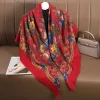 foulard carré de style ethnique de 140cm avec glands pour femmes, châle en sergé imprimé floral russe, écharpe hijab d'hiver
