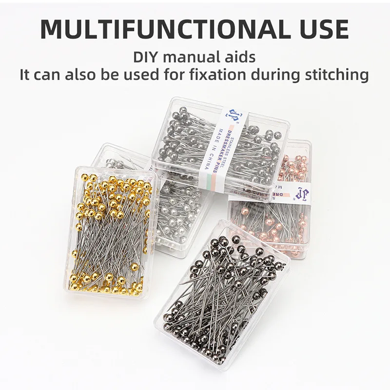 Épingles à coudre rondes en perles, 100 pièces/boîte, épingles à tête multicolores, épingles de Quilting droites pour couturière, positionnement, décoration de bijoux à faire soi-même