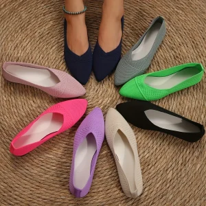 Mocassins pointus respirants pour femmes, chaussures plates pour dames, mocassins à enfiler, document solide, décontracté, nouveau, 2024