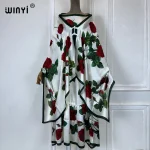 WINYI-Robe de soirée élégante pour femmes musulmanes, abaya dubaï, kaftan ample imprimé avec écharpe, deux pièces, été