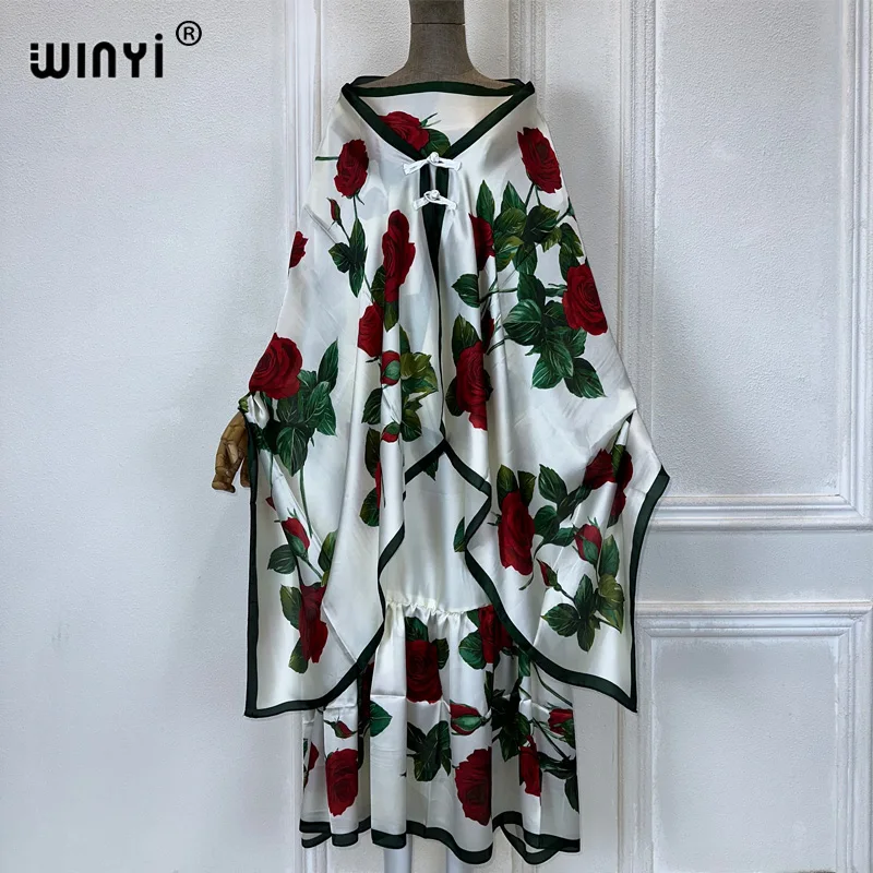 WINYI-Robe de soirée élégante pour femmes musulmanes, abaya dubaï, kaftan ample imprimé avec écharpe, deux pièces, été WINYI-Robe de soirée élégante pour femmes musulmanes, abaya dubaï, kaftan ample imprimé avec écharpe, deux pièces, été