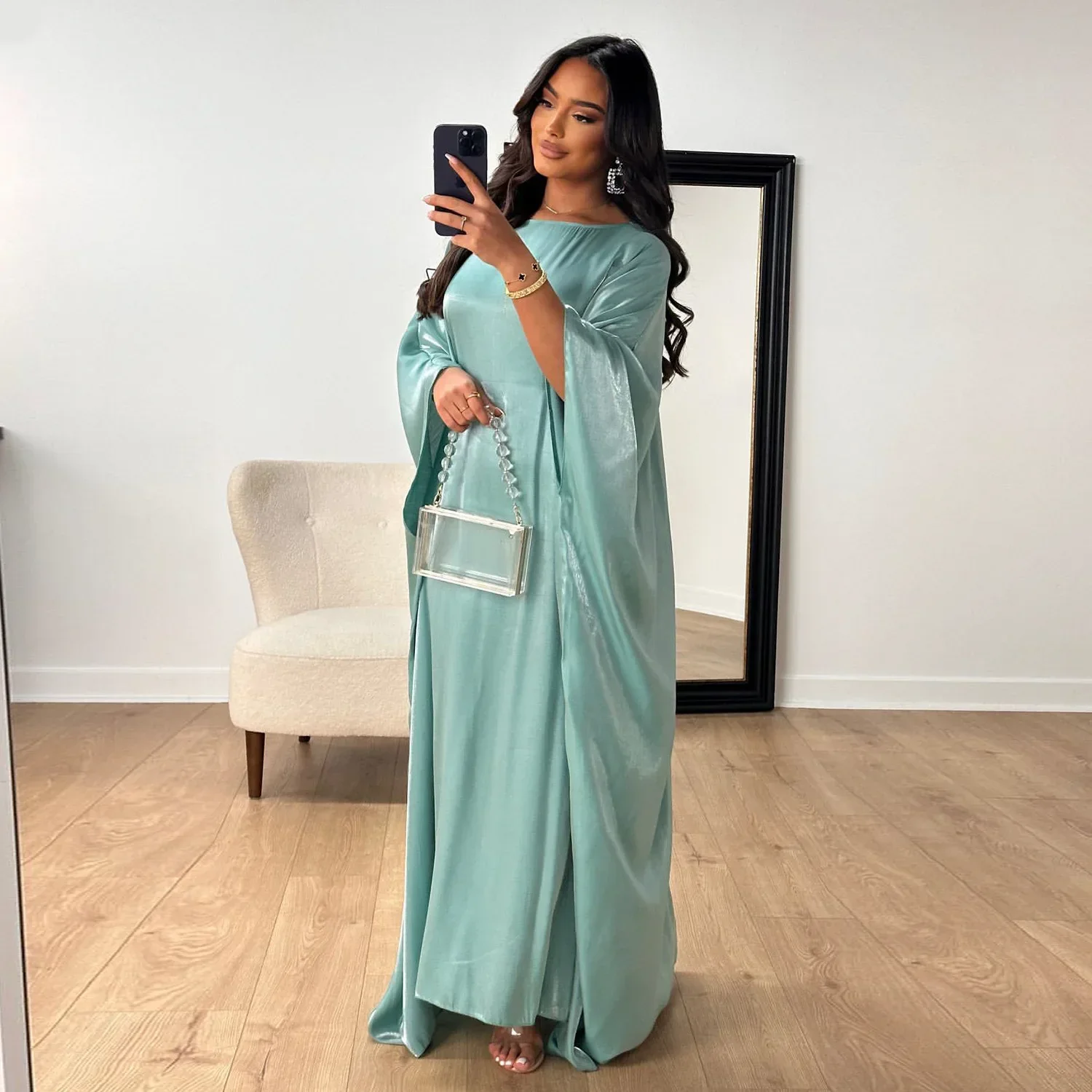 ramadan été manches chauve souris satin papillon abaya islam musulman maxi robe kebaya femmes caftan robe musulmane femme robes