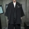 kimono unisexe pour hommes, manteau noir, chemise de plage blanche, haori d'été, vêtements de samouraï japonais