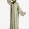 abaya islamique musulman élégant pour femmes, broderie florale vert clair, poignets délicats, idéal pour les États unis, l'arabie saoudite, le qatar