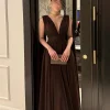 dos nu café fluide robe de soirée sexy décolleté plongeant abaya robe de bal moderne une ligne offre spéciale gala fête vêtements de cérémonie