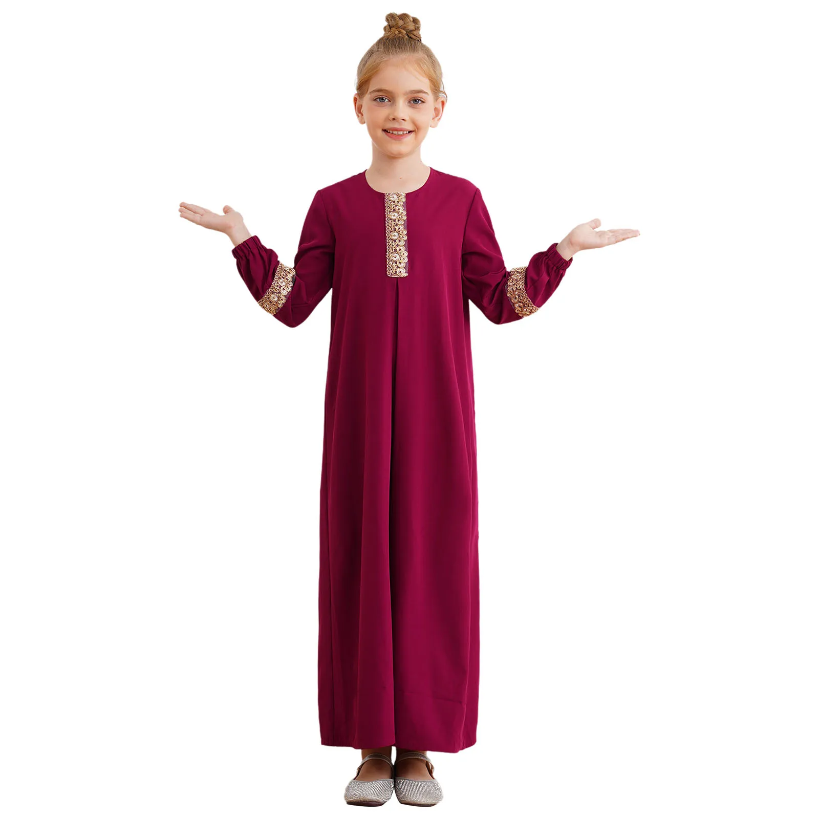 Enfants filles robe musulmane Abaya maroc caftan islamique enfant vêtements à manches longues robe Maxi pour Eid Ramadan thème fête mascarade Enfants filles robe musulmane Abaya maroc caftan islamique enfant vêtements à manches longues robe Maxi pour Eid Ramadan thème fête mascarade