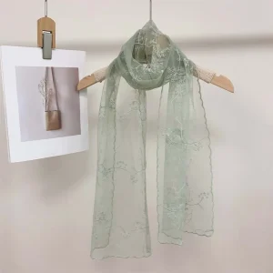 Foulard en soie respirant pour printemps, châle en Polyester à fleurs brodées à séchage rapide, léger et Long, Hijab, décoration de cou