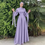 2025 New Muslim Purple Abayas Solid Color Long Sleeves Summer Winter Dresses Ramadan Dance Party Islamic Clothing Fashion Dresse