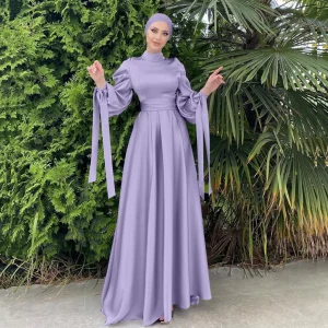 2025 New Muslim Purple Abayas Solid Color Long Sleeves Summer Winter Dresses Ramadan Dance Party Islamic Clothing Fashion Dresse