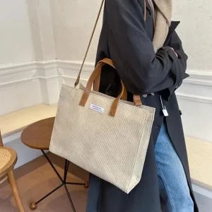 Sacs à Main Vintage en Velours Côtelé pour Femme, Sacoche à Bandoulière, Fourre-Tout, Shopping