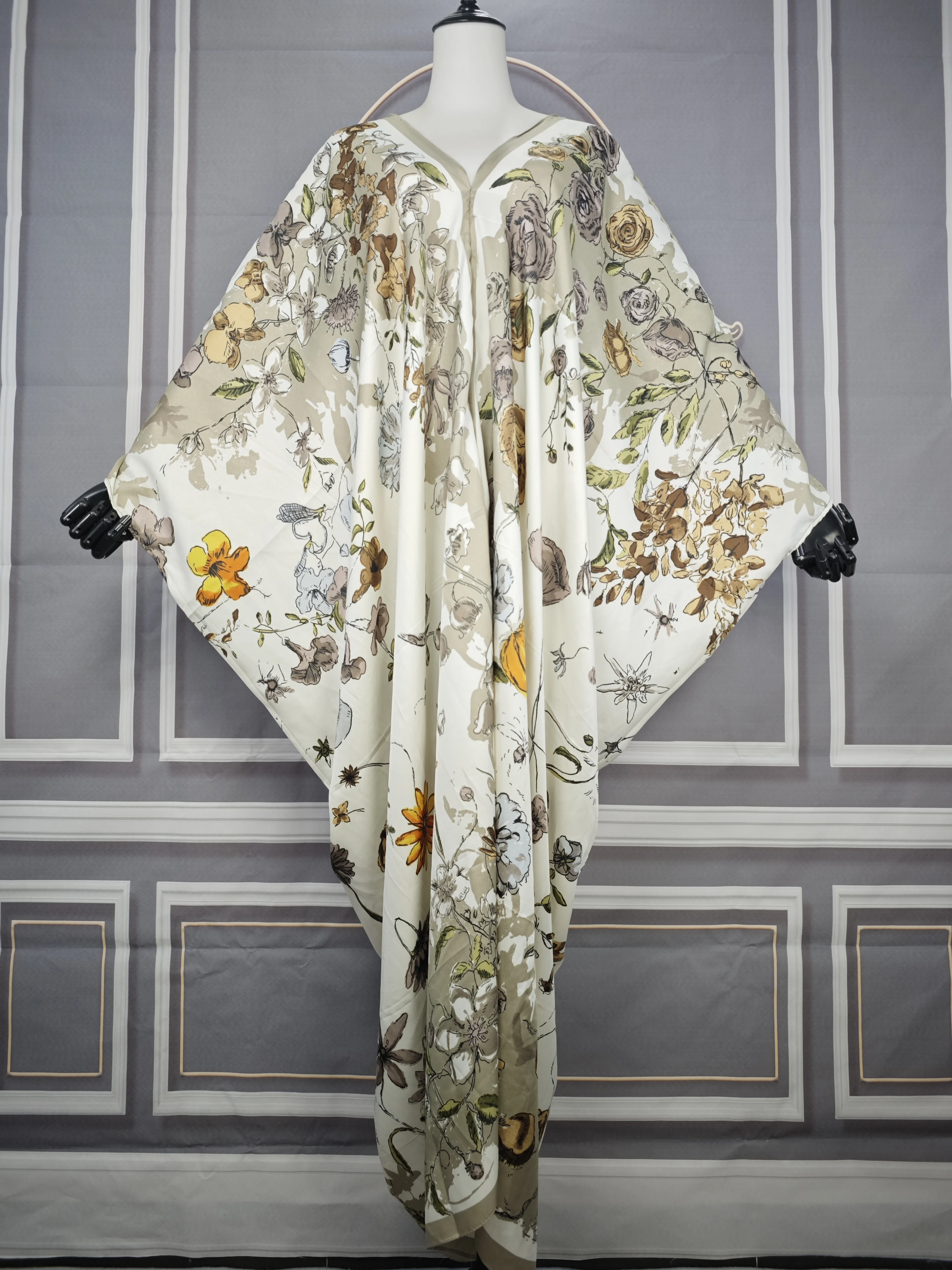 InjKaftan-Robe longue à imprimé géométrique, col en v, style boho, tenue de plage, pour fête, club, été