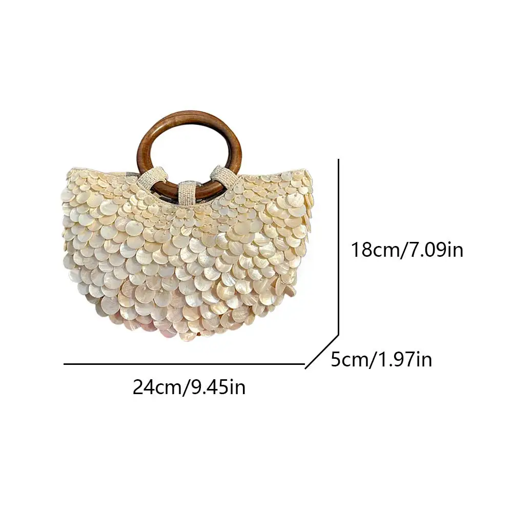 Pochette en perles de coquillage, sac à main fait à la main avec poignée supérieure, sac à main de soirée de luxe de styliste pour femmes, vacances d'été