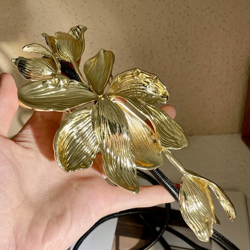 Ceinture tulipe dorée polyvalente et réglable, en alliage, Vintage, fleur en métal, chaîne de taille, argent PU, ceinture exagérée pour filles Cool