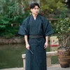kimono samouraï traditionnel japonais pour homme, robe de bain, style hekoobi adt, vêtement de sauna, longue ceinture, en coton