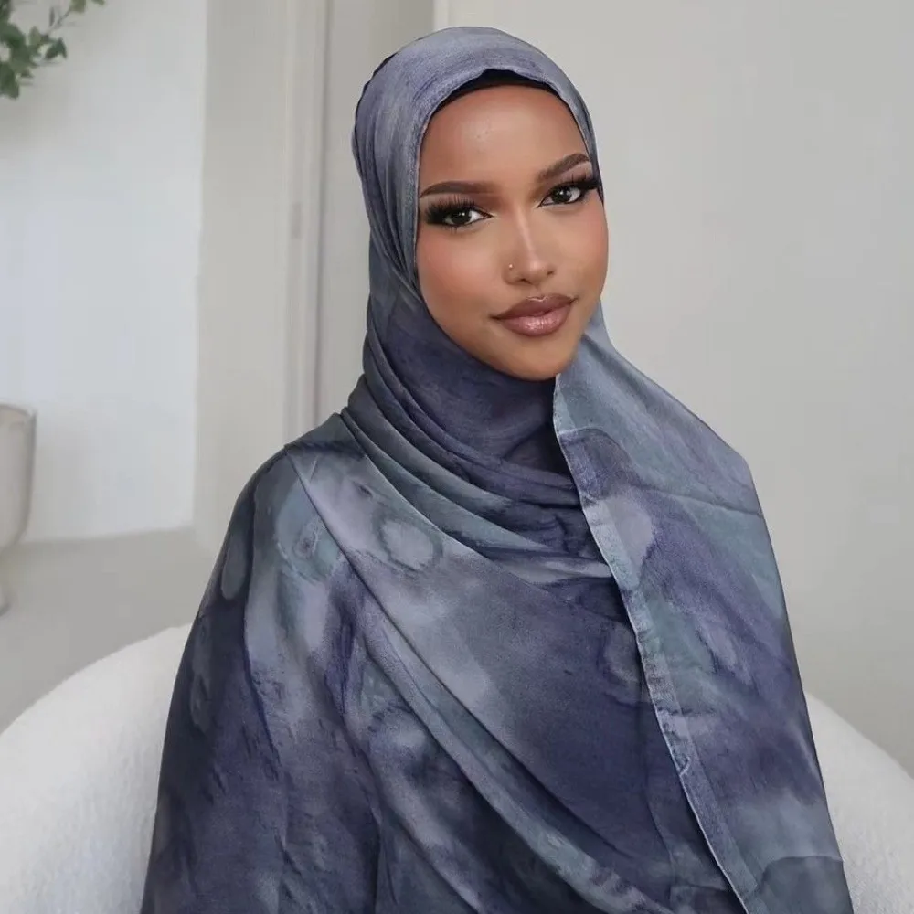 Écharpe hijab tissée aquarelle, en coton respirant, imprimé modal, écharpe islamique légère et douce pour femmes, châle de protection solaire