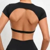 t shirt de sport dos musculaire sans rembourré pour femmes, chemises de sport dos nu, entraînement, gymnastique, yoga, hauts d'extérieur ouverts