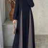 hijabs modeste femmes robes longues zanzea élégant col rond manches longues contraste couleur patchwork abaya robes musulman robe maxi ample