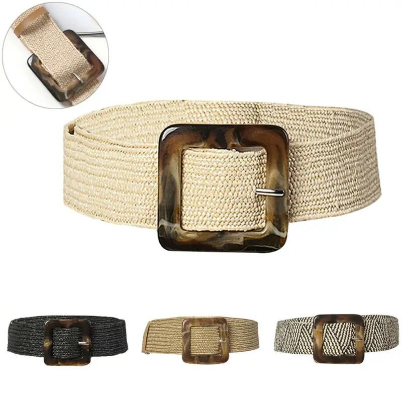 Ceinture en paille ultra large pour femme, ceinture tissée vintage pour femme, ceinture en bois sculpté, ceinture structurée élastique, ceinture décontractée pour robe et chemise, joint de taille