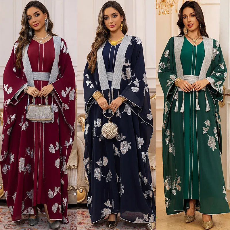 Abayas pour femmes grande taille femmes musulmanes à manches longues col en v Polyester longue robe Maxi mode musulmane Abaya avec tenues intérieures Abayas pour femmes grande taille femmes musulmanes à manches longues col en v Polyester longue robe Maxi mode musulmane Abaya avec tenues intérieures