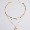 collier pendentif rond multicouche couleur argent pour femmes, chaîne de pull à trois couches exquise, bijoux cadeaux
