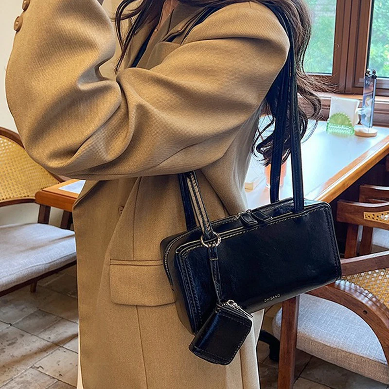 Sac à main marron en cuir PU pour femmes, petit sac texturé vintage, polyvalent, mode coréenne