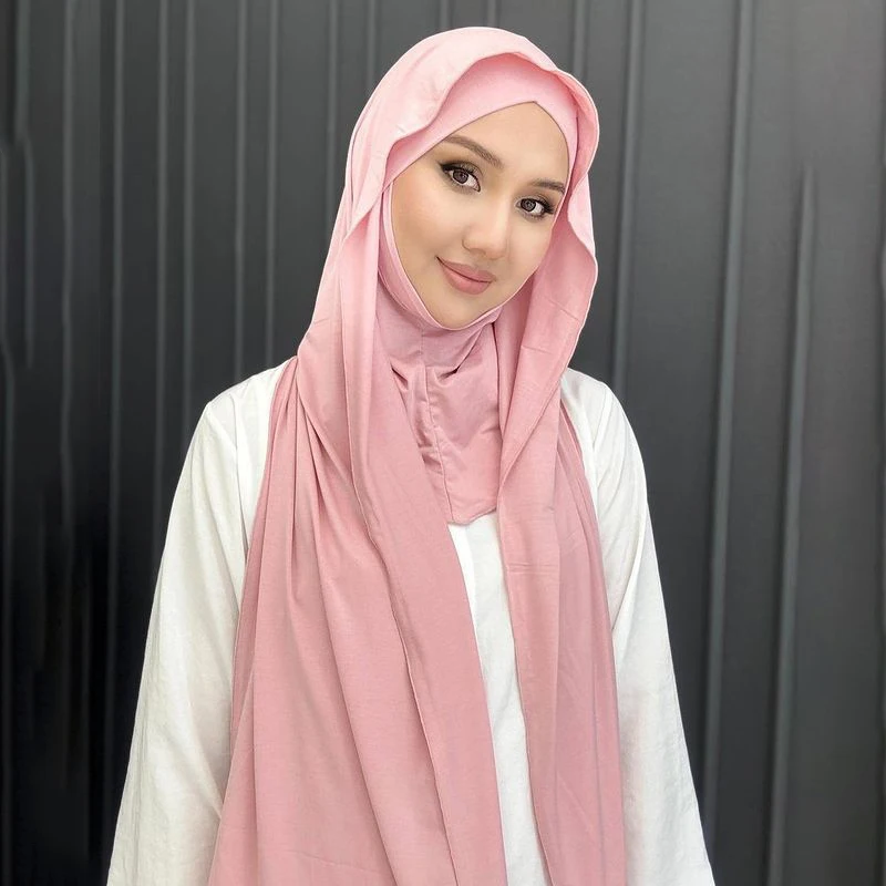 une pièce enveloppement instantané hijab côtelé jersey foulards hijab instantané mode hijab musulman avec capuchon de couverture complète