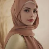 foulard hijab musulman en mousseline de soie pour femme, long, solide, document, tête ronde, voile, jersey