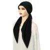 musulman hijab turban pré attaché chapeau femmes couleur unie longue queue bonnet chimio casquette perte de cheveux tête écharpe wrap bonnets turbante mujer
