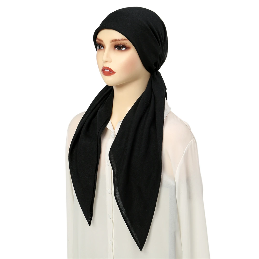 musulman hijab turban pré attaché chapeau femmes couleur unie longue queue bonnet chimio casquette perte de cheveux tête écharpe wrap bonnets turbante mujer