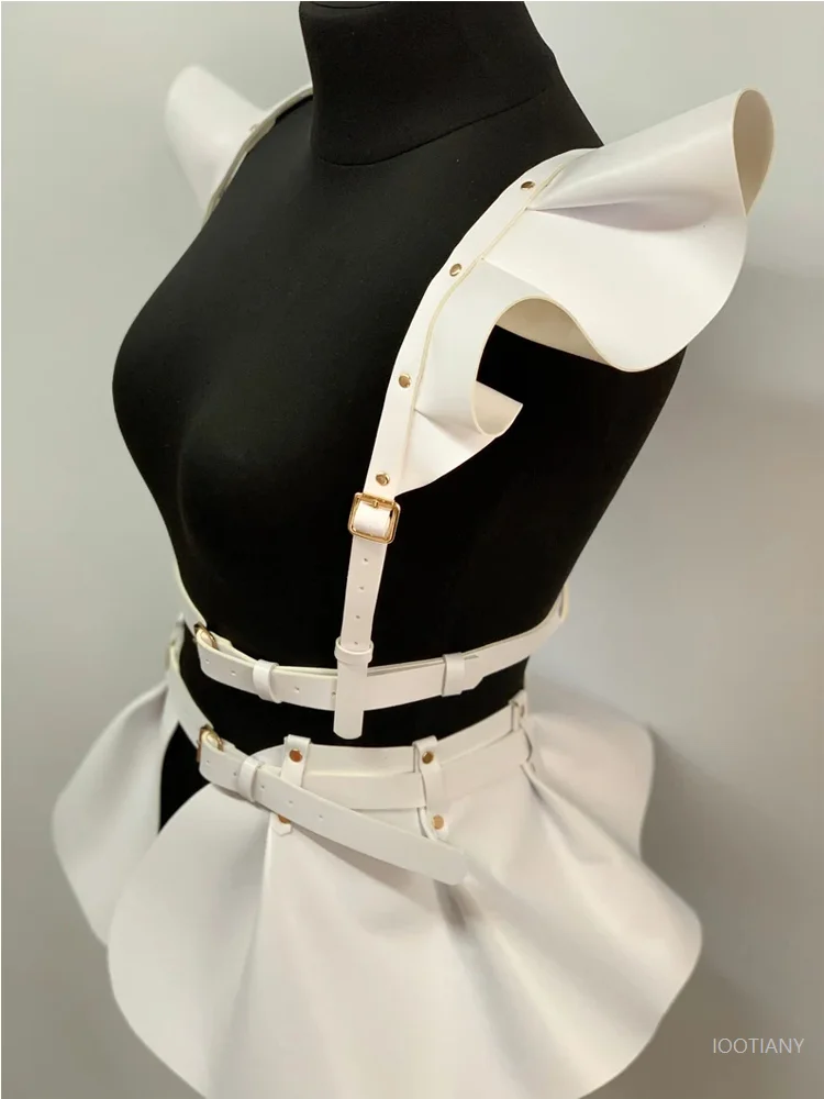 Ceinture gothique en cuir holographique pour femmes, bretelles, spectacle sur scène, Cosplay, jupe Pu Sexy, ceinture multicolore, Costume 2025