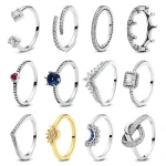 Bagues en argent regardé 925 pour femme, couronne originale, amour, coeur, triangle, fiançailles, mariage, or rose, bague en cristal, bijoux de luxe