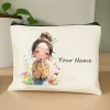 chic nom personnalisé unique vintage mignon sacs de maquillage floraux pour les filles pochette cosmétique trousse de toilette trousse à crayons sac à main de rangement de voyage