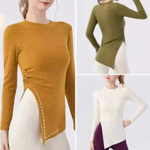 Yoga Gym Cover-up à manches longues couvrant les fesses femmes plissées fentes latérales ample décontracté automne Fitness Pilates vêtements de Yoga pour les femmes Yoga Gym Cover-up à manches longues couvrant les fesses femmes plissées fentes latérales ample décontracté automne Fitness Pilates vêtements de Yoga pour les femmes