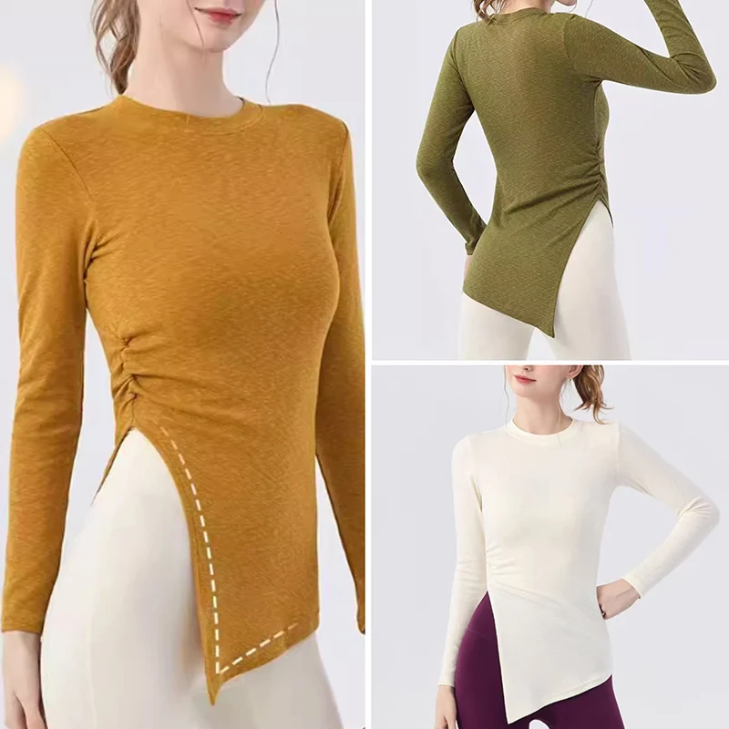 Yoga Gym Cover-up à manches longues couvrant les fesses femmes plissées fentes latérales ample décontracté automne Fitness Pilates vêtements de Yoga pour les femmes Yoga Gym Cover-up à manches longues couvrant les fesses femmes plissées fentes latérales ample décontracté automne Fitness Pilates vêtements de Yoga pour les femmes