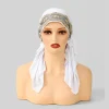 Nouveau dentelle broderie instantanée Hijab pour les femmes musulmanes cristal chanvre Bonnet élastique cravate dos sous-capuchon casquette intérieure solide Base chapeau Turban