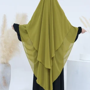 2 couches en mousseline de soie longue Khimar femmes musulmanes Hijab modeste prière Eid Hijabs foulard châle Long Djellaba Niqab vêtement de prière
