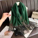 Foulard en soie fin élégant, grande perle, broderie papillon, Foulard de luxe pour femmes, châles Hijab