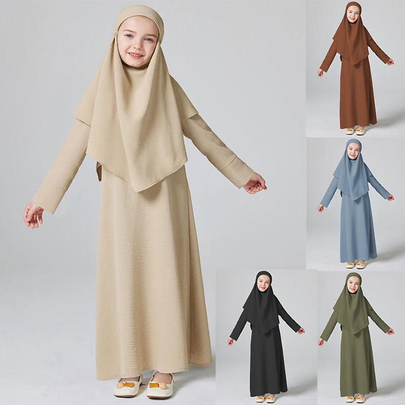 Abaya Ramadan Kebaya filles 2 pièces tenues musulmanes, robe à manches longues + ensemble Hijab, enfants Abayas filles dubaï Khimar Abaya Ramadan Kebaya filles 2 pièces tenues musulmanes, robe à manches longues + ensemble Hijab, enfants Abayas filles dubaï Khimar