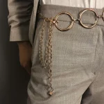 Ceinture à chaîne pour femme, ceinture géométrique, ventre Long, cercle doré, en métal, à la mode, pour robe