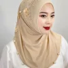 abaya hijab islamique à fleurs perlées pour femme, turban, Écharpe, bandeau de sauna musulman, châle instantané, turquie