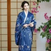 robe kimono japonaise, costume de cosplay pour femmes, kimono bleu vintage, style asiatique, yukata sexy avec robes geisha imprimées obi