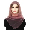foulard en dentelle à sequins pour femmes musulmanes, voile en tulle, châle en maille transparente, écharpe de sauna, hijab à la mode, 145*40